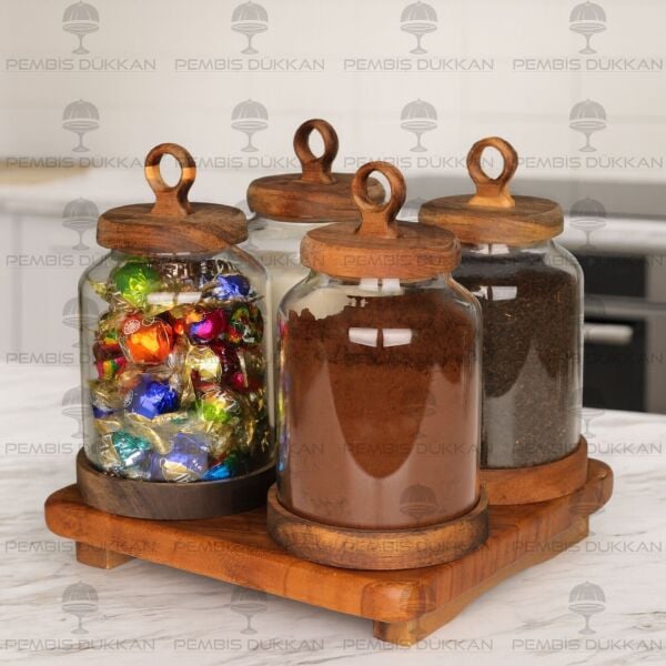 KARE AYAKLI  AKASYA STAND LİLY KAVANOZ SET NO 4