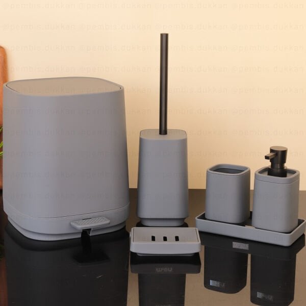 Gri Kare 6 Parça, Akrilik Banyo Set (9h26)