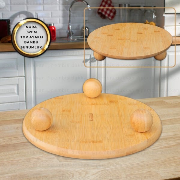 BAMBU YUVARLAK 32CM TOP AYAKLI NORA SUNUMLUK BÜYÜK BOY(985)
