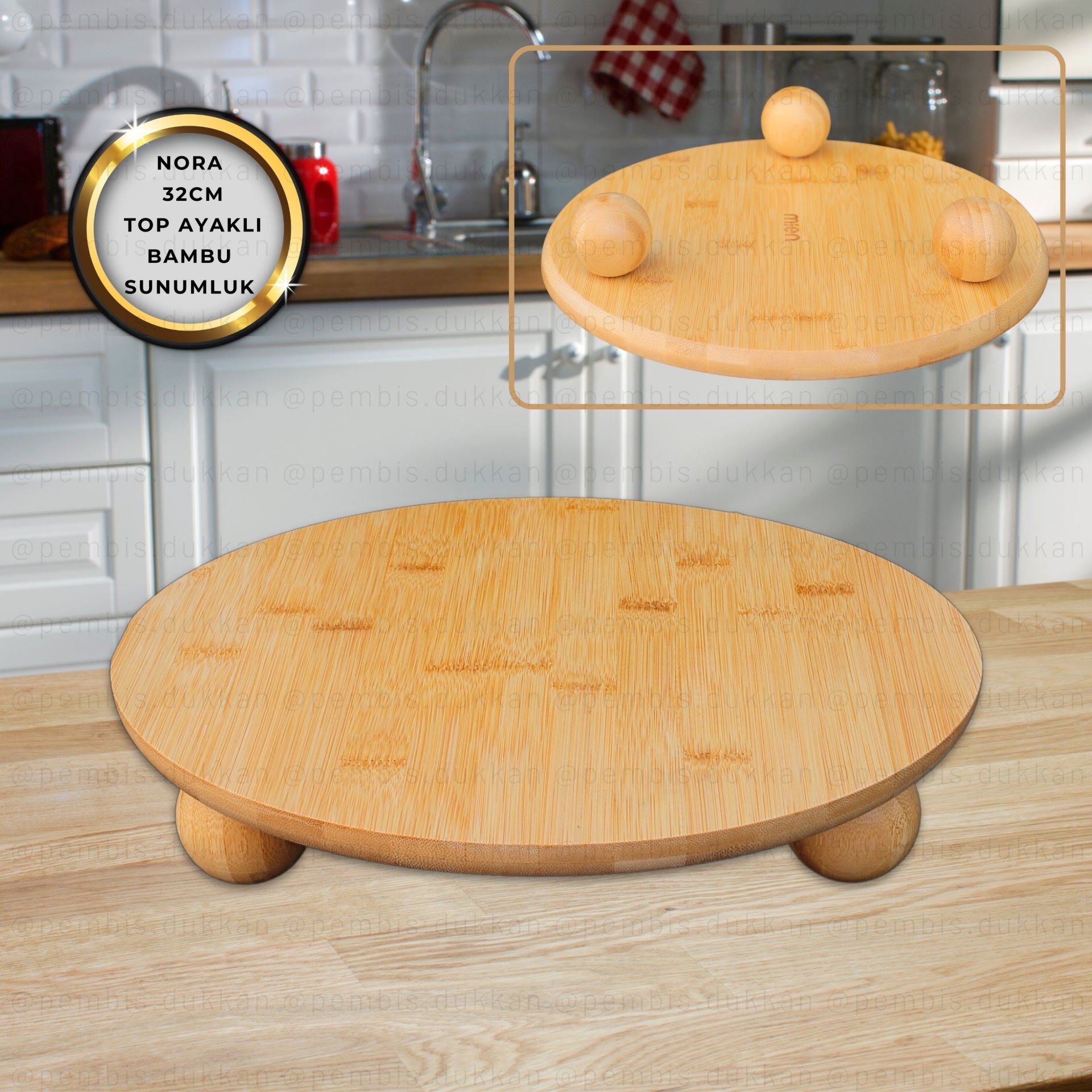BAMBU YUVARLAK 32CM TOP AYAKLI NORA SUNUMLUK BÜYÜK BOY(985)