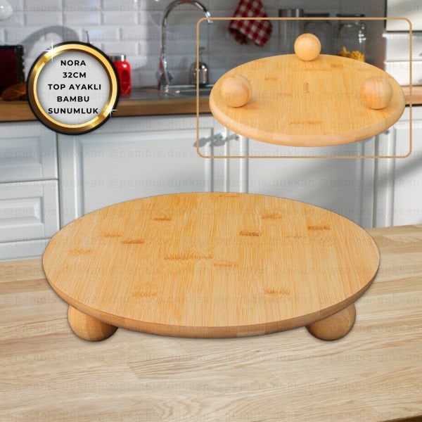 BAMBU YUVARLAK 32CM TOP AYAKLI NORA SUNUMLUK BÜYÜK BOY(985)