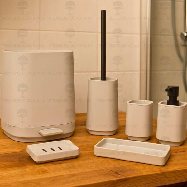 Krem Kare 6 Parça, Akrilik Banyo Set (9h27)