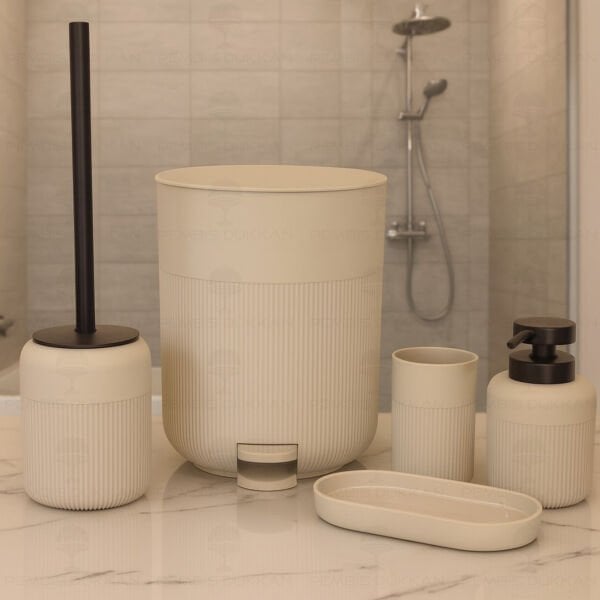 KREM YUVARLAK 5 PARÇA, AKRİLİK BANYO SET (9H31)