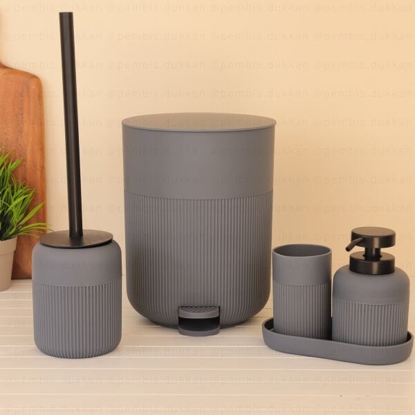 GRİ YUVARLAK 5 PARÇA, AKRİLİK BANYO SET (9H30)