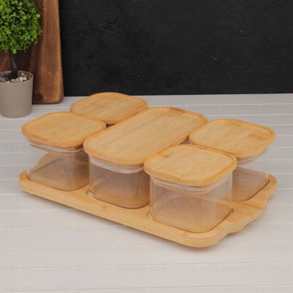 MİEN 5Lİ BAMBU KAPAKLI TEPSİLİ KAHVALTILIK (0002)