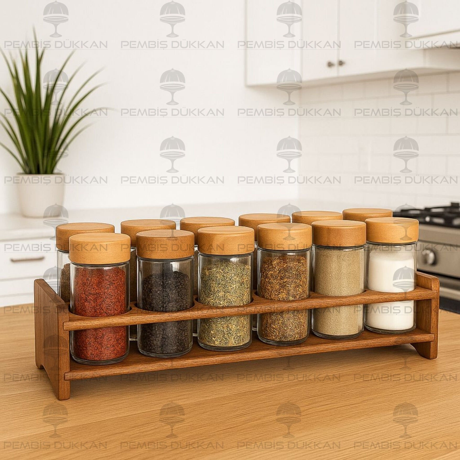 12Lİ AKASYA KAPAKLI STANDLI BAHARATLIK 8B76