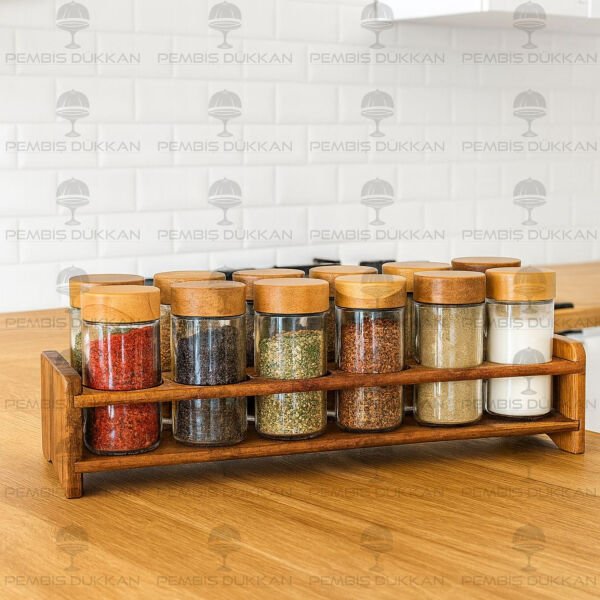 12Lİ AKASYA KAPAKLI STANDLI BAHARATLIK 8B76