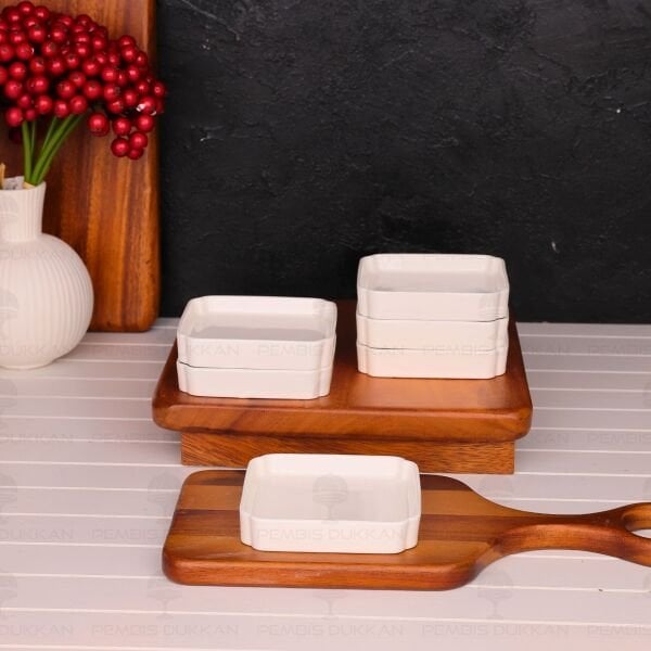 6 ADET LUCE KARE PORSELEN DÜZ KÜÇÜK KASE (14349)