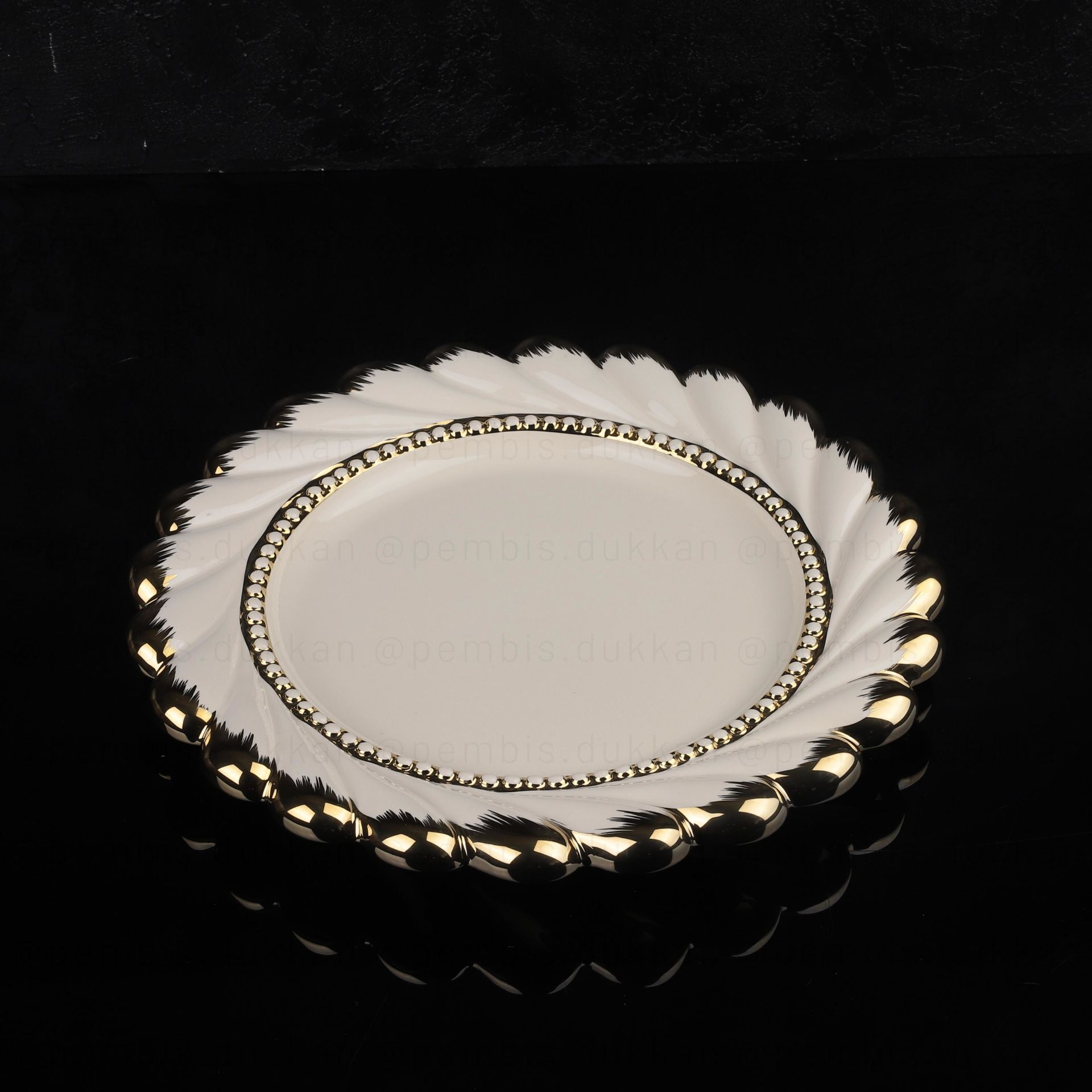 PİNK MORE YUVARLAK GOLD SUNUM TABAK ( TR 3803)