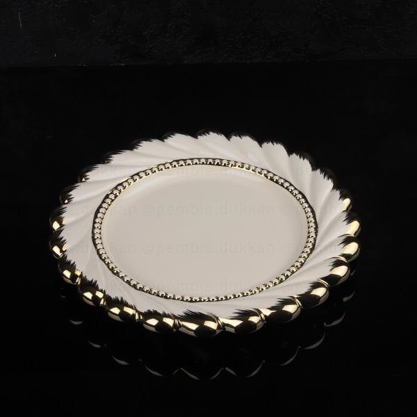 PİNK MORE YUVARLAK GOLD SUNUM TABAK ( TR 3803)