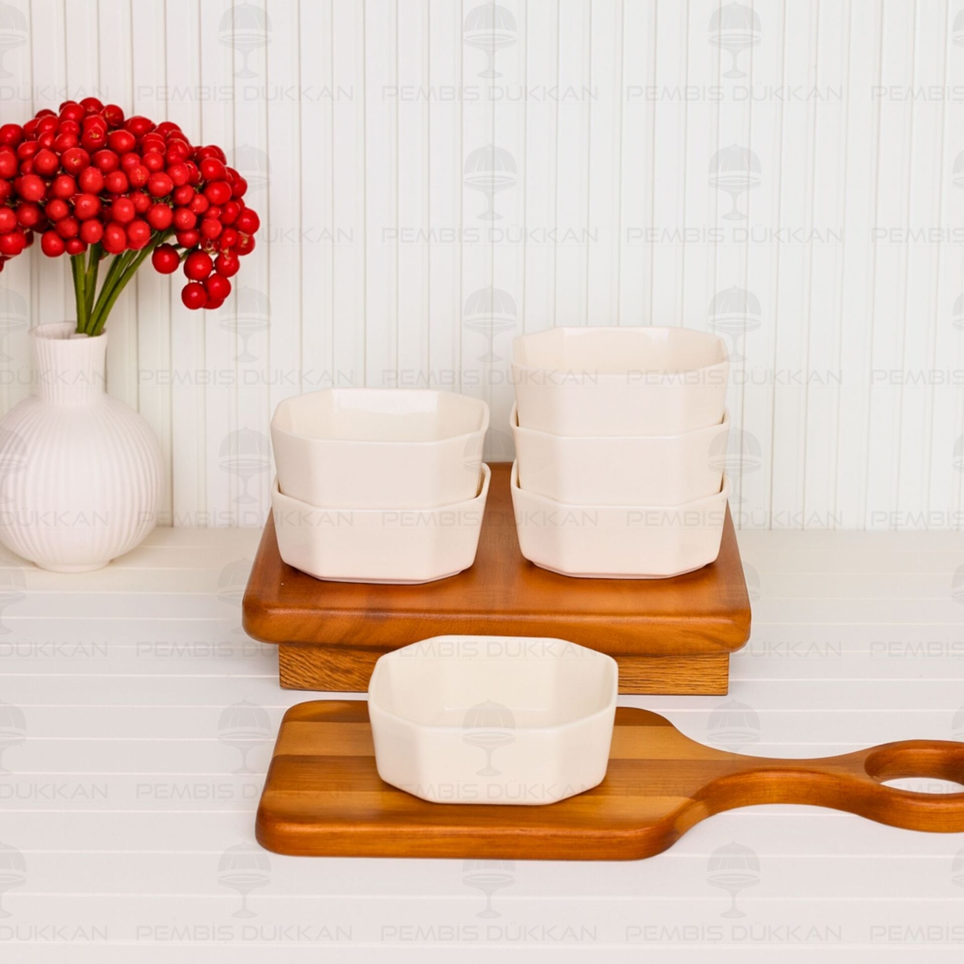 6 ADET MİRA SEKİZGEN PORSELEN KAHVALTILIK & ÇEREZ KASE (3119)