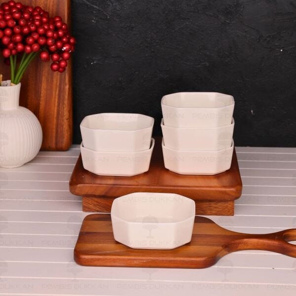 6 ADET MİRA SEKİZGEN PORSELEN KAHVALTILIK & ÇEREZ KASE (3119)