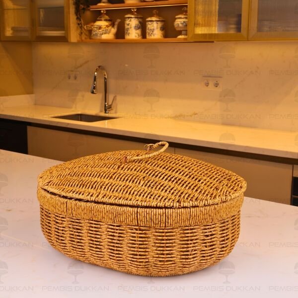 3LÜ OVAL KAPAKLI RATTAN SEPET (209)