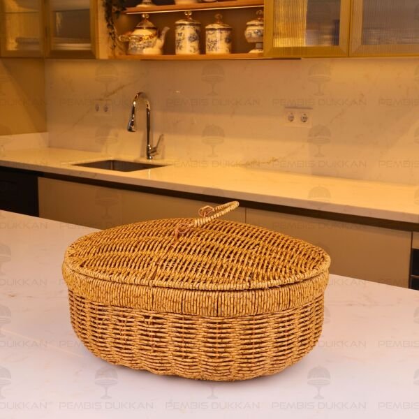 3LÜ OVAL KAPAKLI RATTAN SEPET (209)
