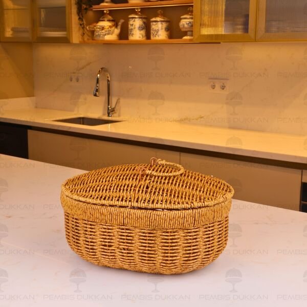 3LÜ OVAL KAPAKLI RATTAN SEPET (209)
