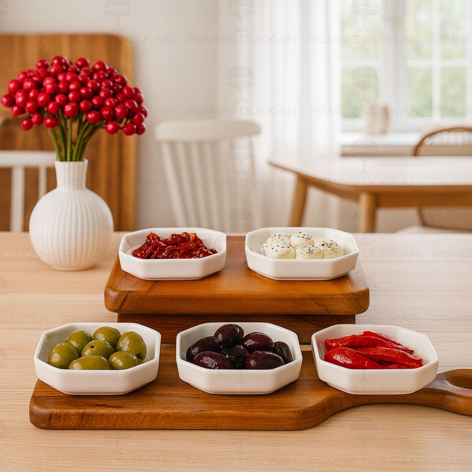 6 ADET MİRA SEKİZGEN PORSELEN DÜZ KÜÇÜK KASE (3116)