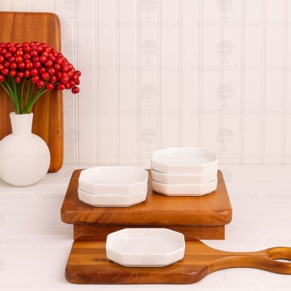 6 ADET MİRA SEKİZGEN PORSELEN DÜZ KÜÇÜK KASE (3116)