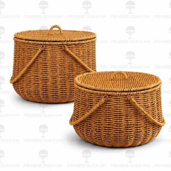 2li Rattan Yuvarlak Kulplu Patates Soğan Sepeti 697