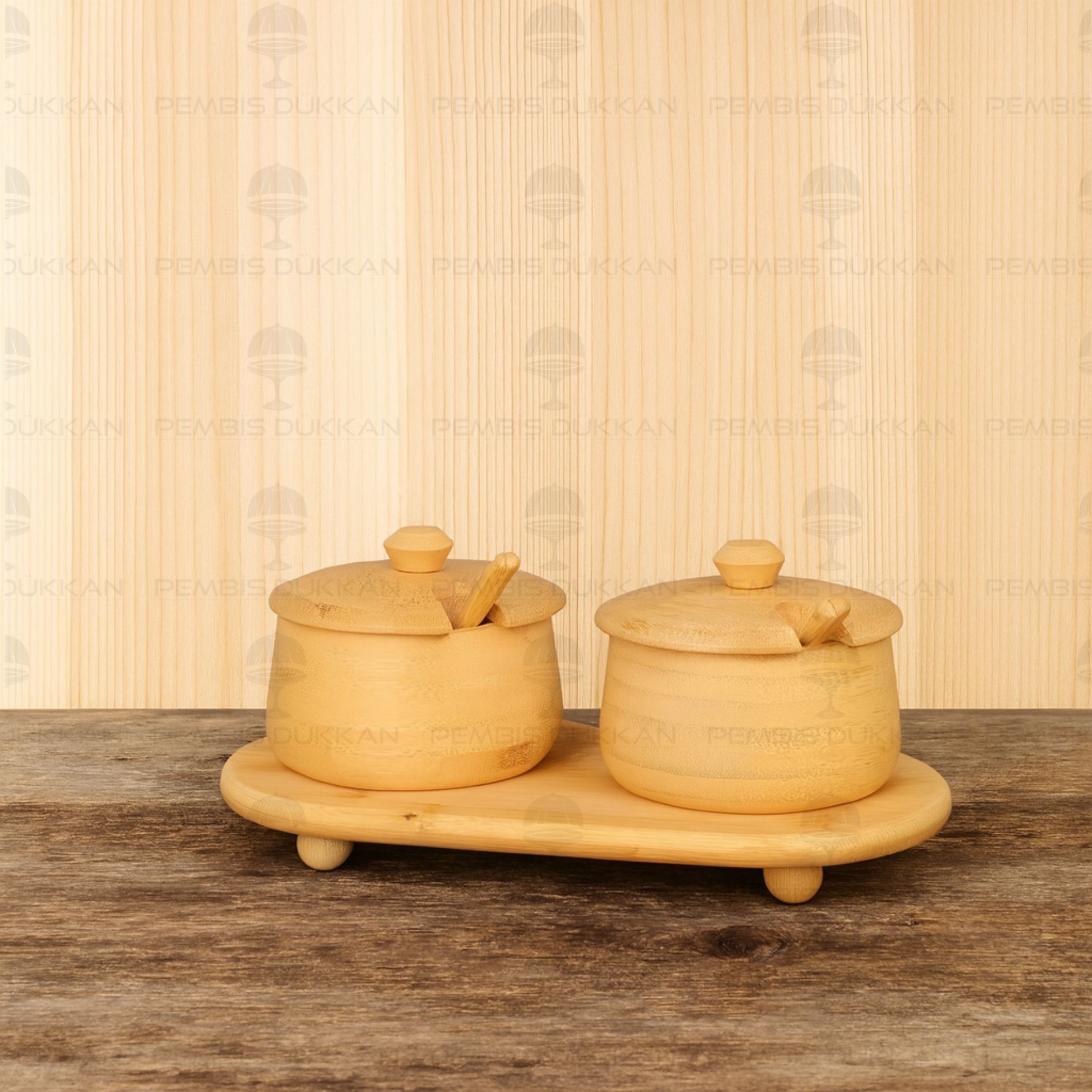 2Lİ BAMBU MELİA BAHARATLIK & REÇELLİK SET (7B184-1526)