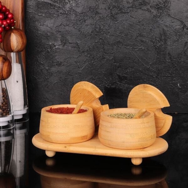 2Lİ BAMBU MELİA BAHARATLIK & REÇELLİK SET (7B184-1S26)