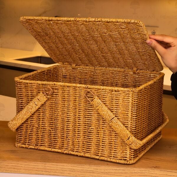 2Lİ RATTAN KULPLU DİKDÖRTGEN KAPAKLI SEPET (739)