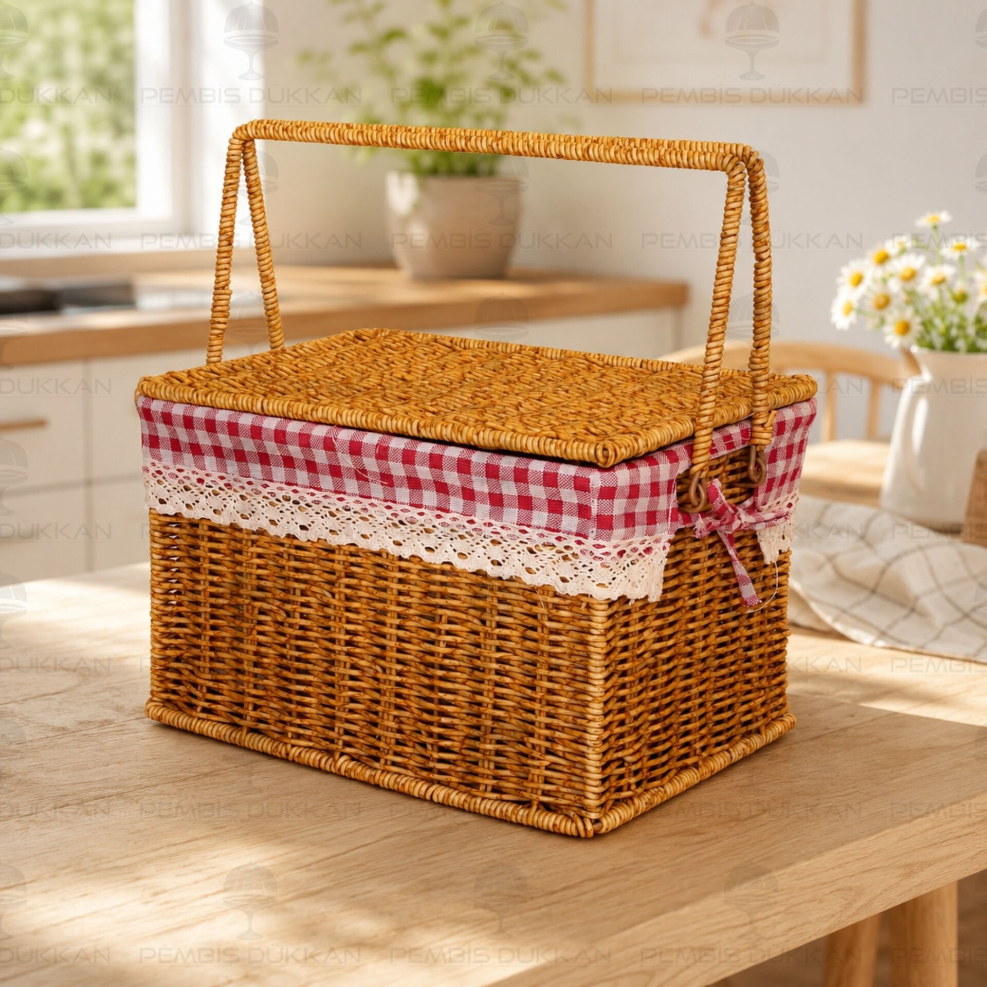 DİKDÖRTGEN RATTAN BEZLİ KAPAKLI SEPET (71562)