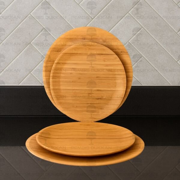 1 Adet Bambu Yuvarlak 30cm Yemek & 5 Çayı Servis (7b219)