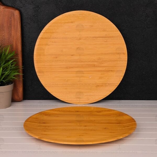 1 ADET BAMBU YUVARLAK 30CM YEMEK & 5 ÇAYI SERVİS (7B219)