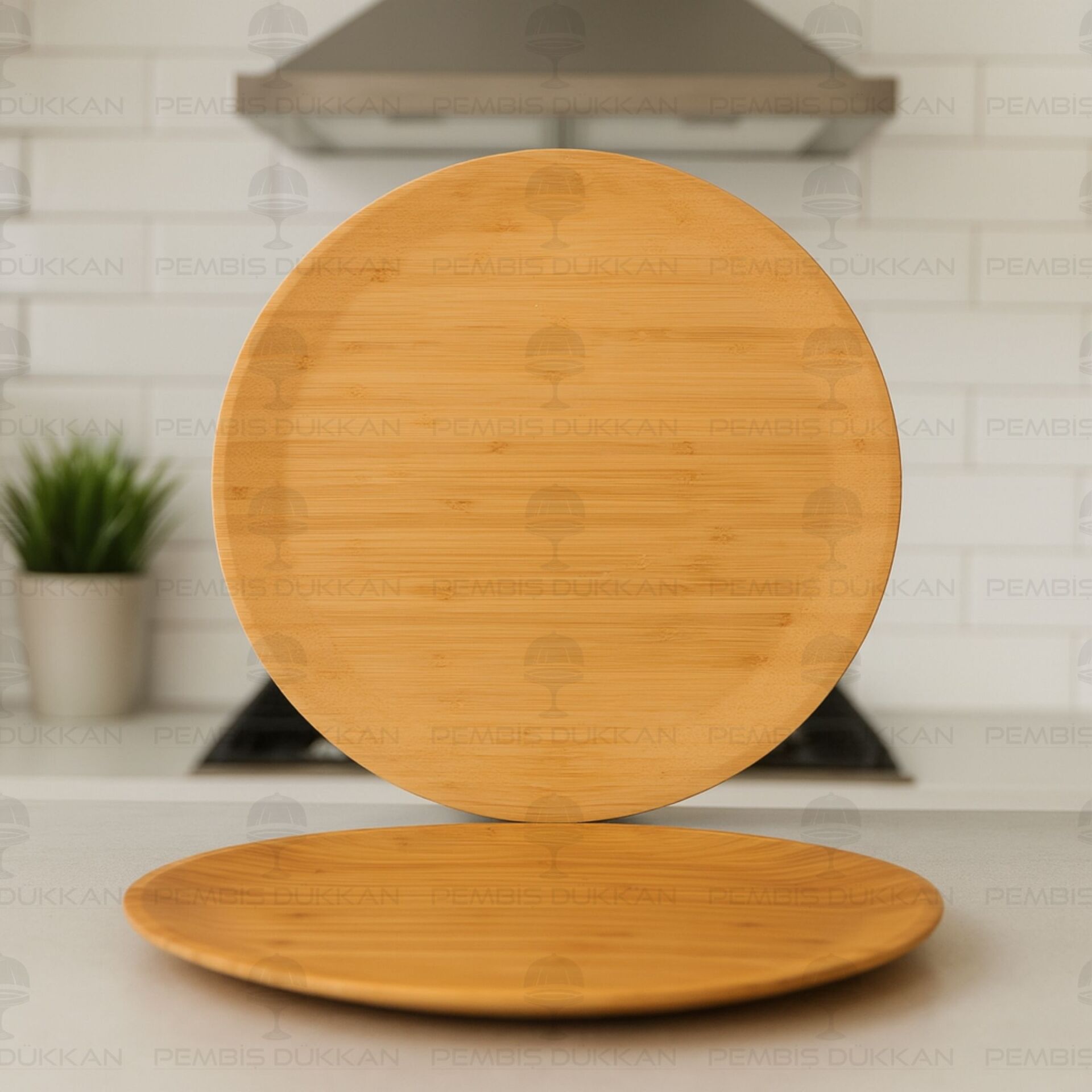 1 ADET BAMBU YUVARLAK 30CM YEMEK & 5 ÇAYI SERVİS (7B219)