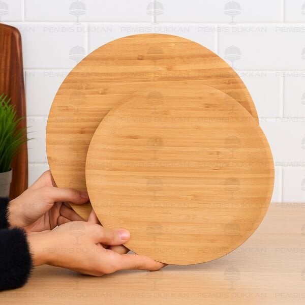 1 ADET BAMBU YUVARLAK 30CM YEMEK & 5 ÇAYI SERVİS (7B219)