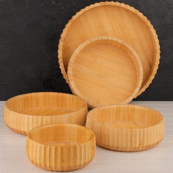 5'Lİ BAMBU KENAR ÇİZGİLİ KASE KOMBİN SET