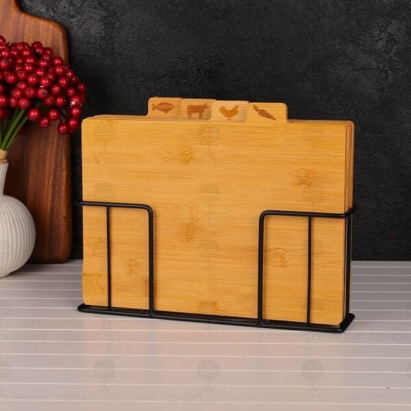 4LÜ BAMBU STANDLI KESİM PANO - KESME TAHTASI SETİ (8B88)