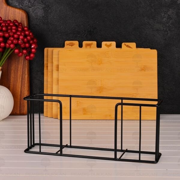 4LÜ BAMBU STANDLI KESİM PANO - KESME TAHTASI SETİ (8B88)