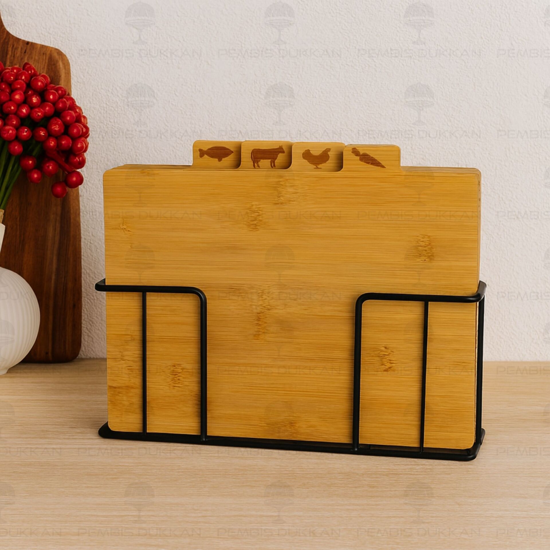 4LÜ BAMBU STANDLI KESİM PANO - KESME TAHTASI SETİ (8B88)