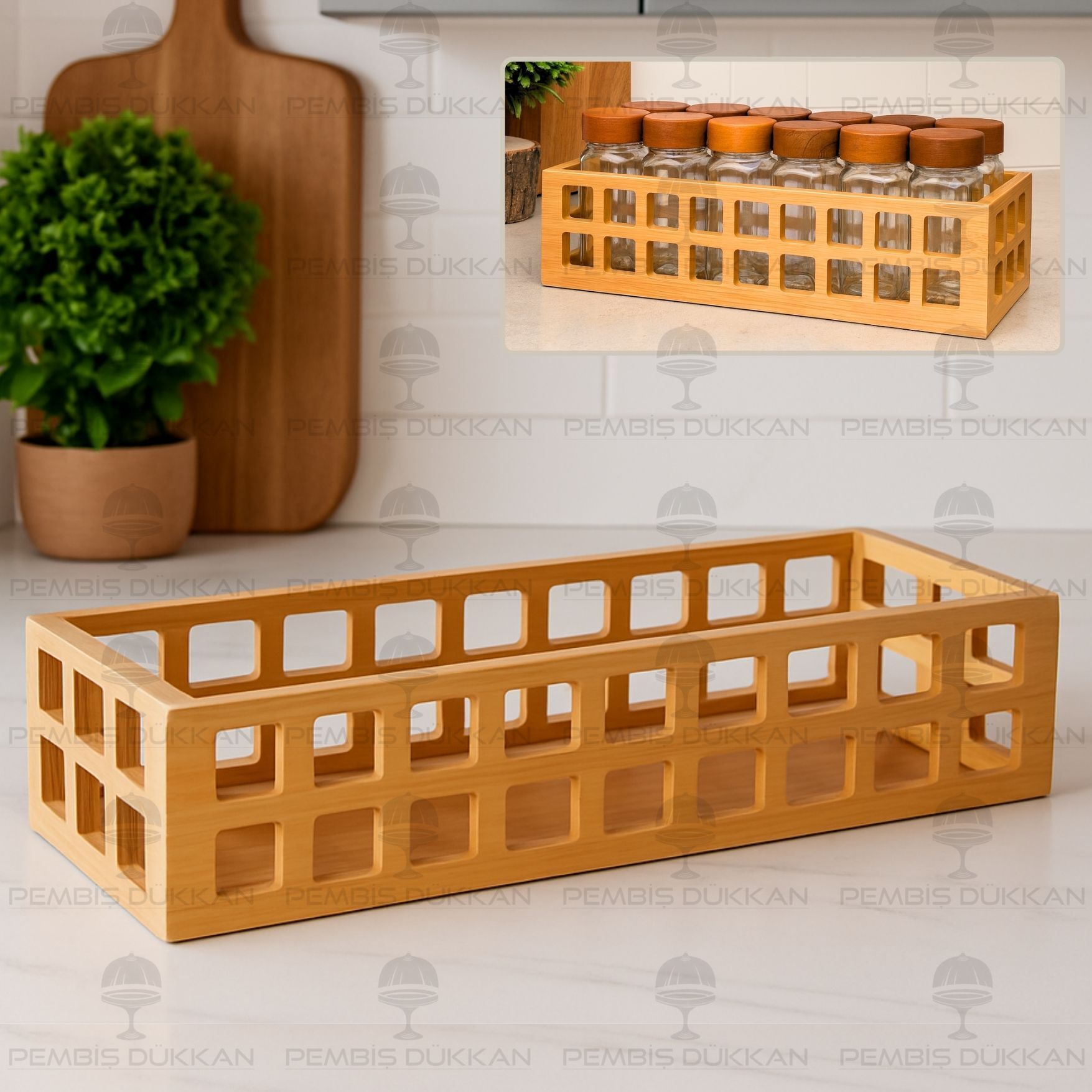 1 ADET DİKDÖRTGEN BAMBU KAFES ORGANİZER 1281