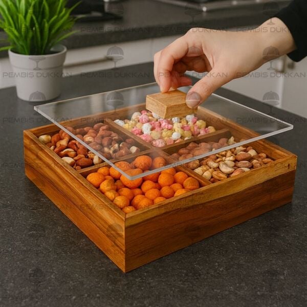 THN AKASYA 4 BÖLMELİ KARE KAPAKLI ÇEREZLİK (767647)