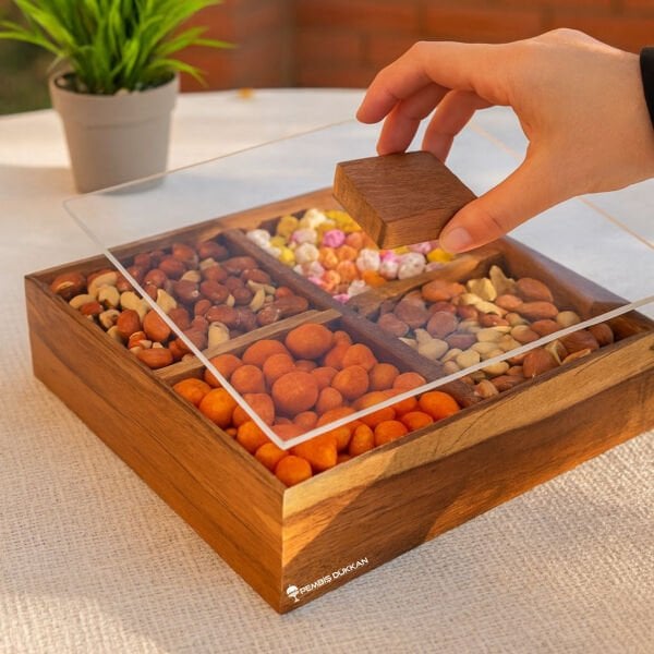 THN AKASYA 4 BÖLMELİ KARE KAPAKLI ÇEREZLİK (767647)