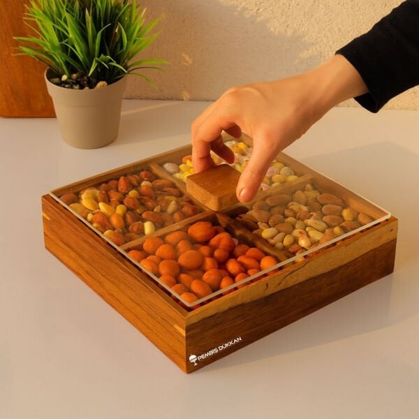 THN AKASYA 4 BÖLMELİ KARE KAPAKLI ÇEREZLİK (767647)