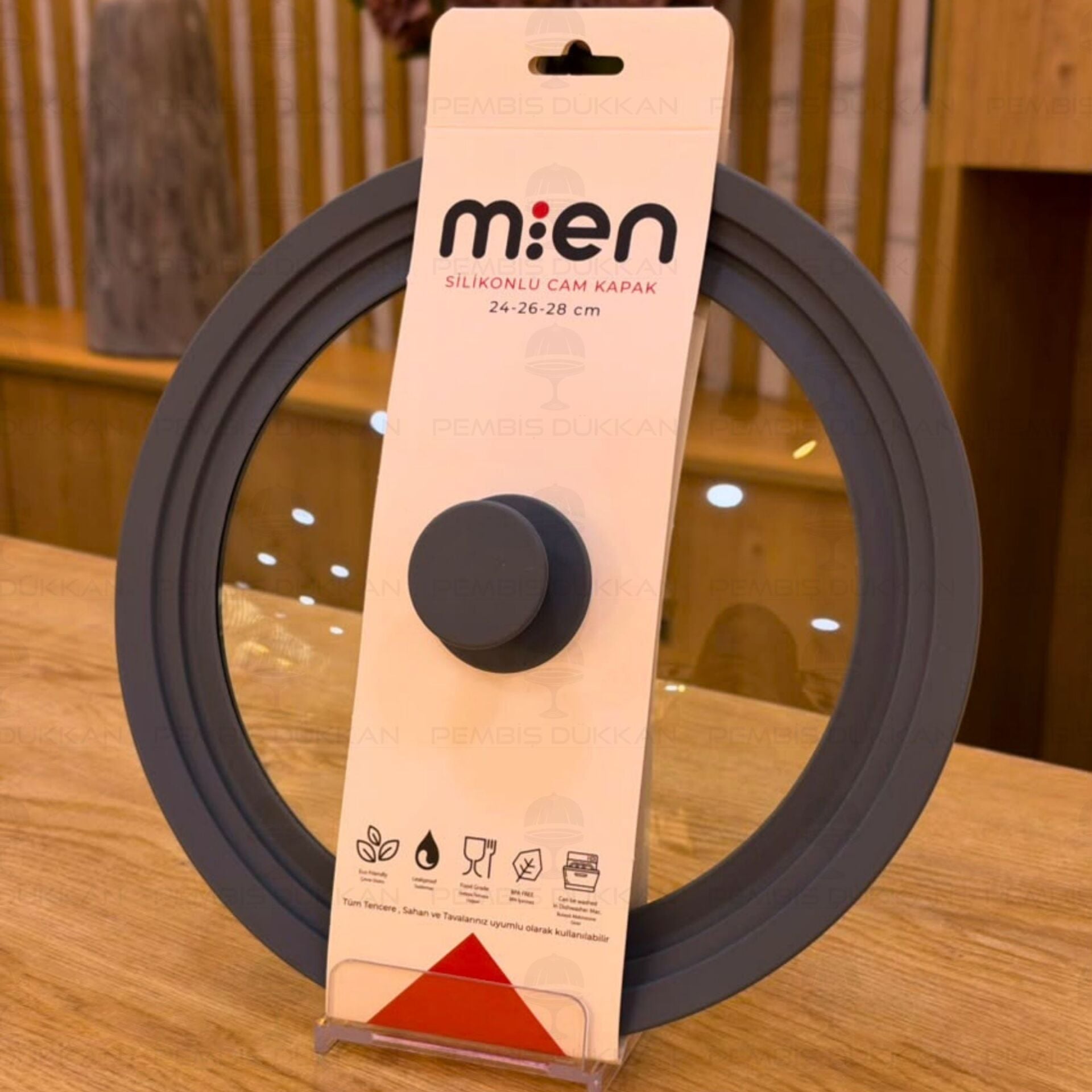 24-26-28 Cm Gri Silikon Kademeli Cam Kapak Büyük