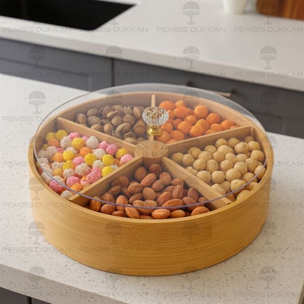 BAMBU 6 BÖLMELİ YUVARLAK, PLEKSİ KAPAKLI ÇEREZLİK (633)