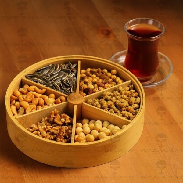 BAMBU 6 BÖLMELİ YUVARLAK, PLEKSİ KAPAKLI ÇEREZLİK (633)