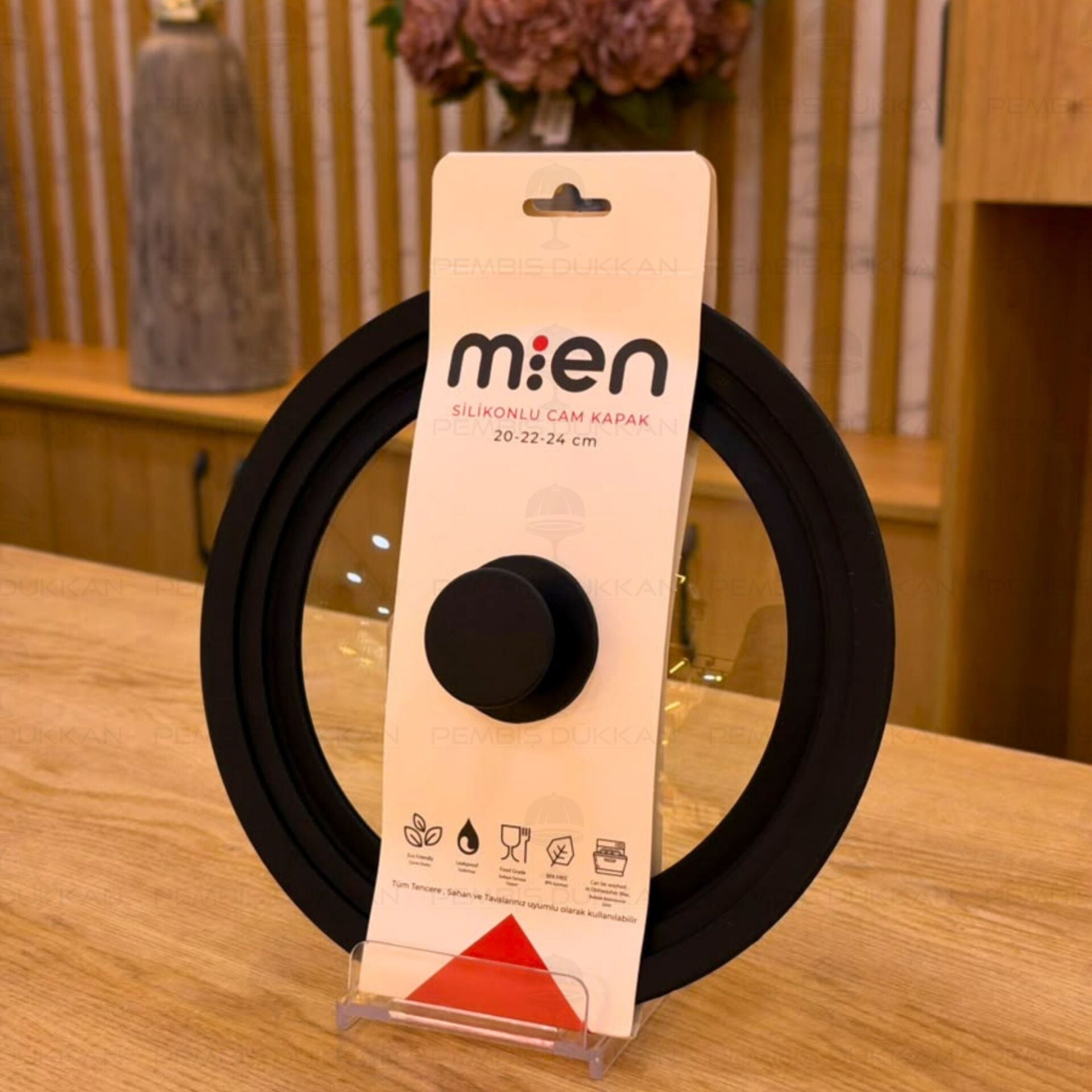 20-22-24 Cm Siyah Silikon Kademeli Cam Kapak Orta