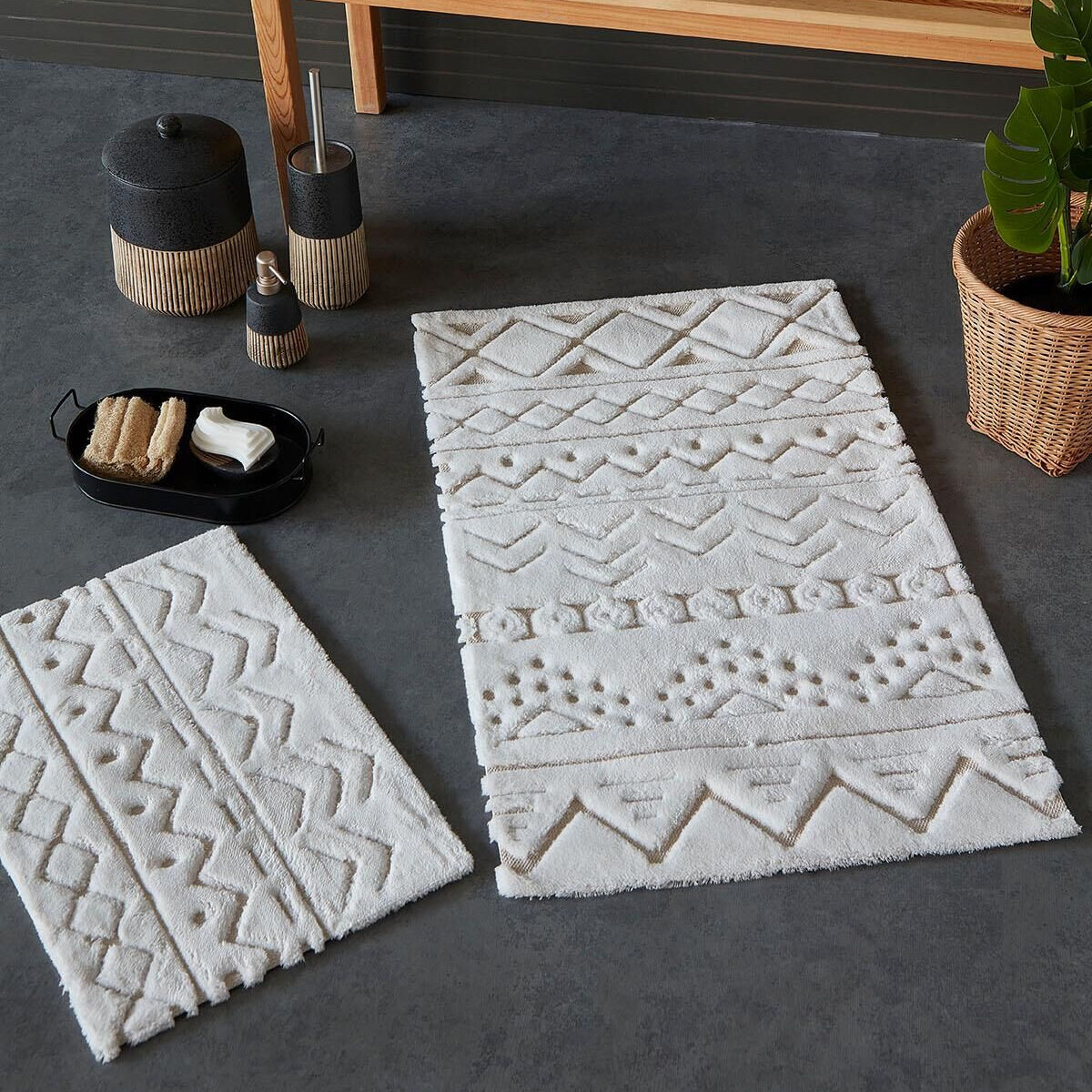 HCW SAİL PASPAS SETİ BEJ DETAYLI EKRU/ 40x60-60x100CM