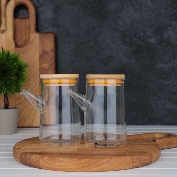 2Lİ AHŞAP MİNİ ALTLIKLI SERVİS BOY 300ML YAĞDANLIK, SİRKELİK (G3826)