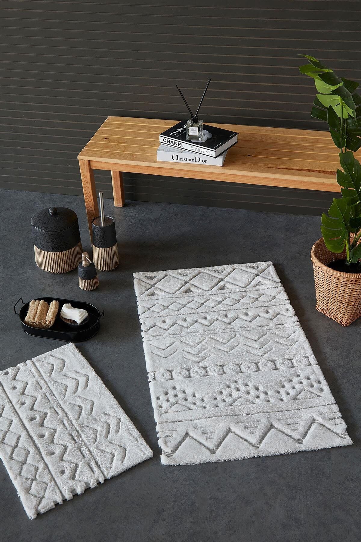 HCW SAİL PASPAS SETİ ANTRASİT DETAYLI EKRU / 40x60-60x100CM