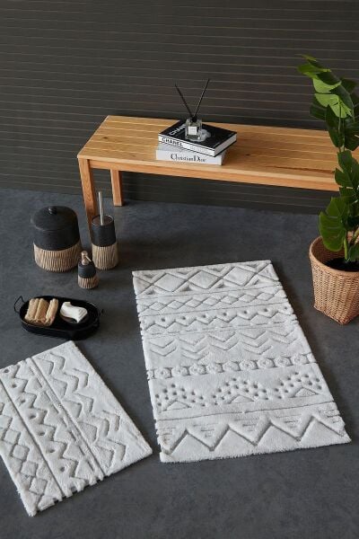 HCW SAİL PASPAS SETİ ANTRASİT DETAYLI EKRU / 40x60-60x100CM