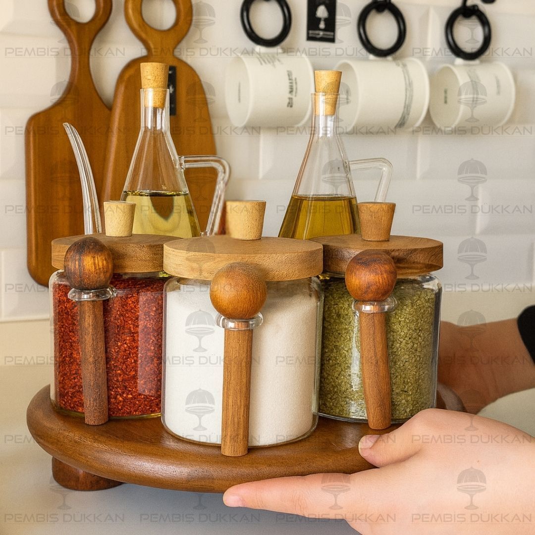 ÇİZGİLİ İBRİK MODEL YAĞDANLIK KAŞIKLI BAHARATLIK KOMBİN SET NO 5