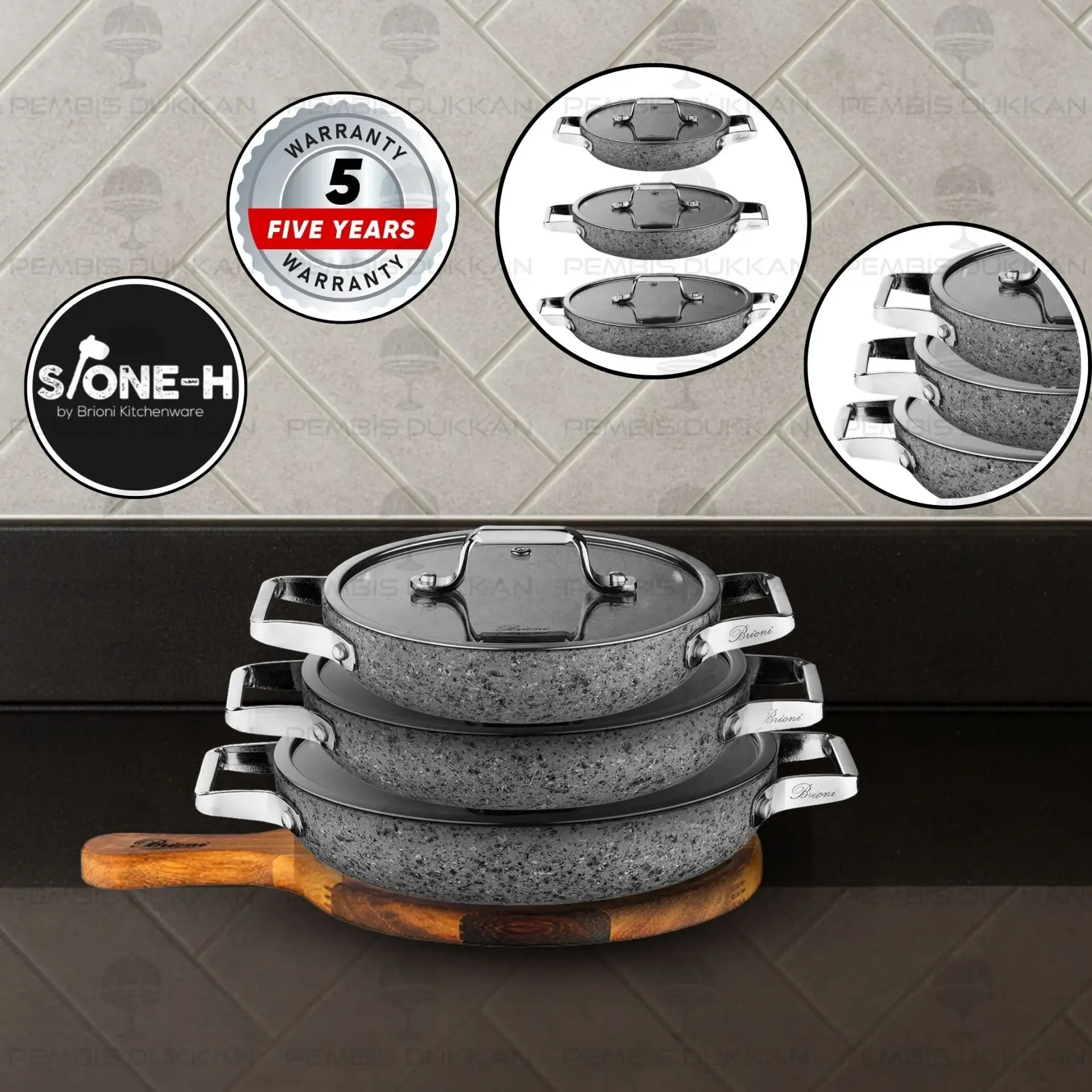 BRİONİ STONE-AGE 3LÜ KAPAKLI SAHAN SET