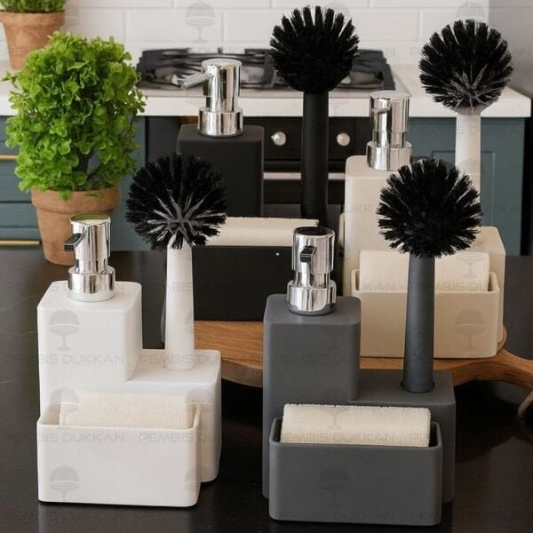 SİYAH VERONA SÜNGERLİK HAZNELİ, FIRÇALI KARE AKRİLİK SABUNLUK (4063)