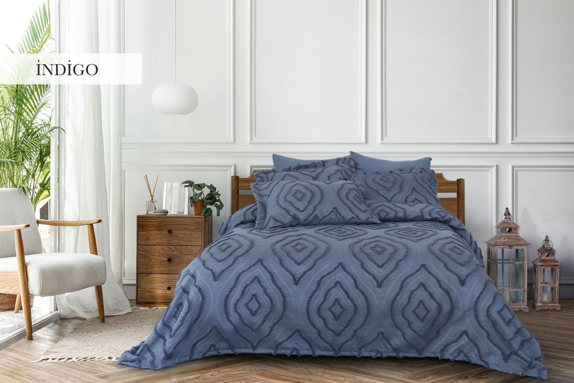 ESEDRA ÇİFT KİŞİLİK YATAK ÖRTÜSÜ - İNDİGO
